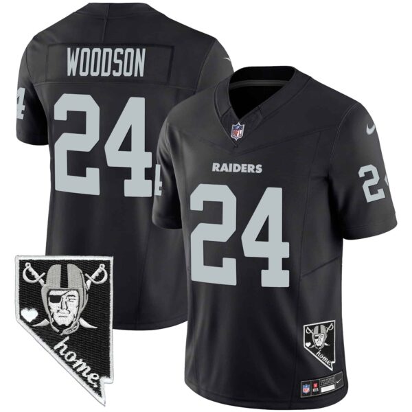 Men’s Raiders Nevada Home Patch Vapor Jersey – All Stitched – Black – Charles Woodson