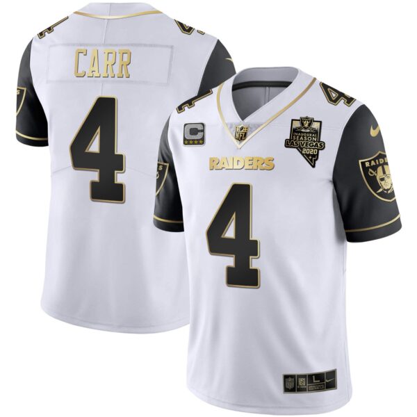 Men’s Raiders Alternate Vapor Black Gold & Black Inverted Limited Inaugural Season Patch – All Stitched – Black Sleeves – Derek Carr