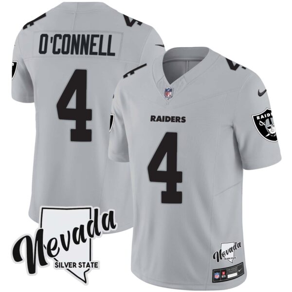 Men’s Raiders Nevada Silver State Patch Vapor Jersey V2 – All Stitched – Gray – Aidan O’Connell