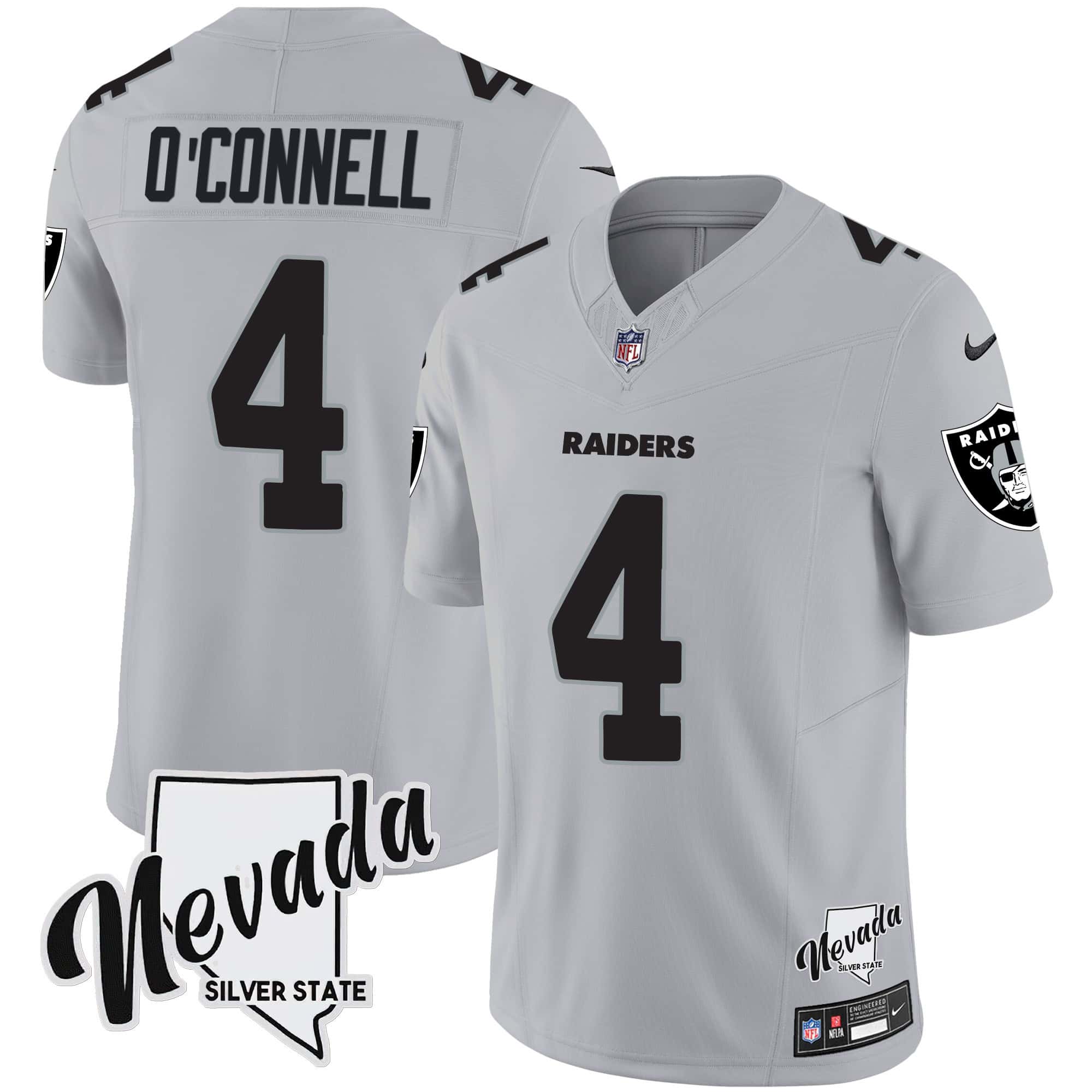 Men’s Raiders Nevada Silver State Patch Vapor Jersey V2 – All Stitched – Gray – Aidan O’Connell