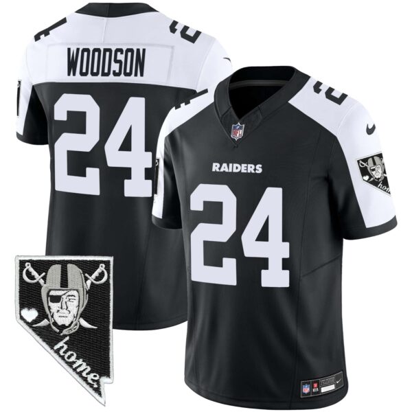 Men’s Raiders Nevada Home Patch Vapor Jersey – All Stitched – Black Alternate – Charles Woodson