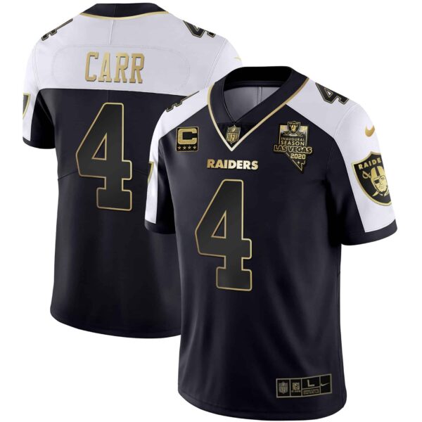 Men’s Raiders Alternate Vapor Black Gold & Black Inverted Limited Inaugural Season Patch – All Stitched – Black Gold – Derek Carr