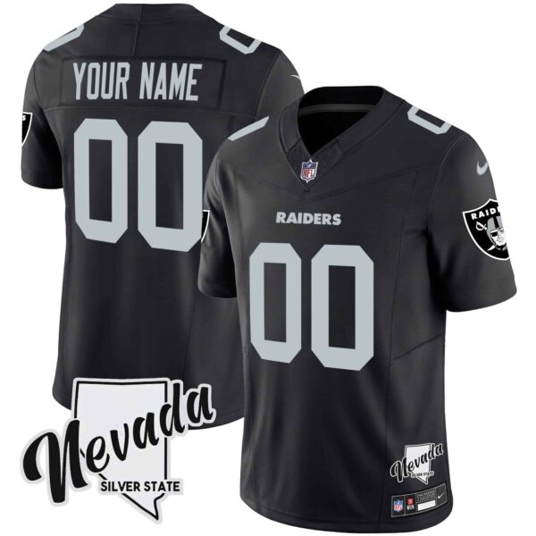Raiders Nevada Silver State Patch Vapor Custom Jersey V2 – All Stitched – Men – Black
