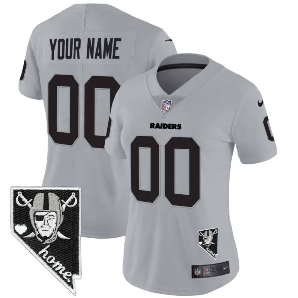 Raiders Nevada Home Patch Vapor Custom Jersey – All Stitched – Women – Gray