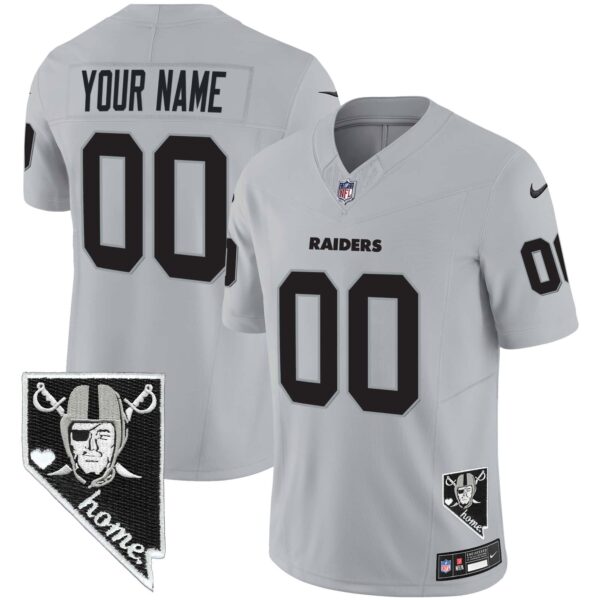 Raiders Nevada Home Patch Vapor Custom Jersey – All Stitched – Men – Gray