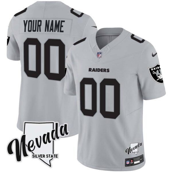 Raiders Nevada Silver State Patch Vapor Custom Jersey V2 – All Stitched – Men – Gray