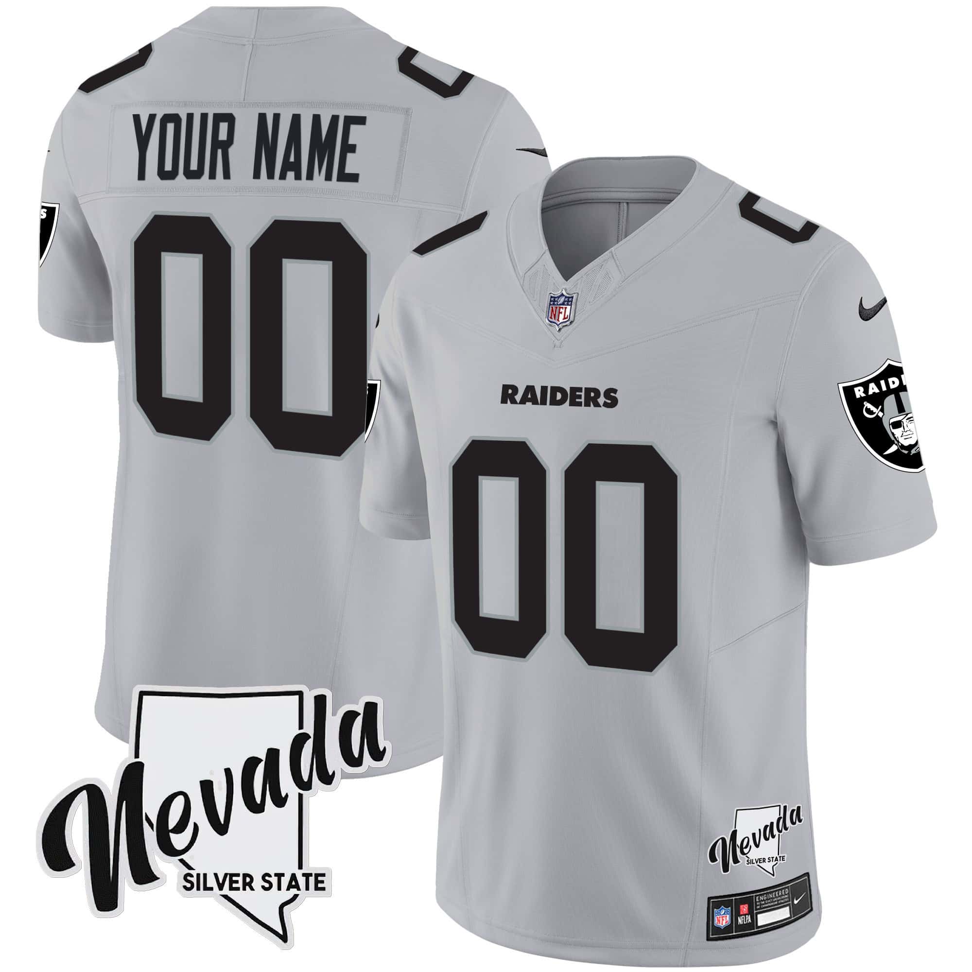 Raiders Nevada Silver State Patch Vapor Custom Jersey V2 – All Stitched – Men – Gray