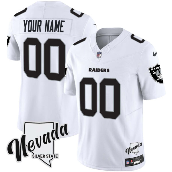 Raiders Nevada Silver State Patch Vapor Custom Jersey V2 – All Stitched – Youth – White