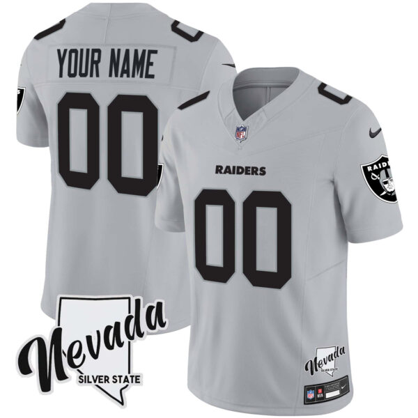 Raiders Nevada Silver State Patch Vapor Custom Jersey V2 – All Stitched – Youth – Gray