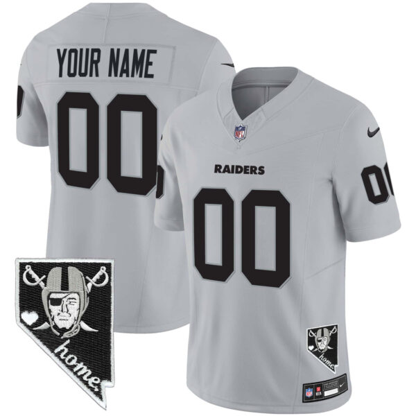 Raiders Nevada Home Patch Vapor Custom Jersey – All Stitched – Youth – Gray
