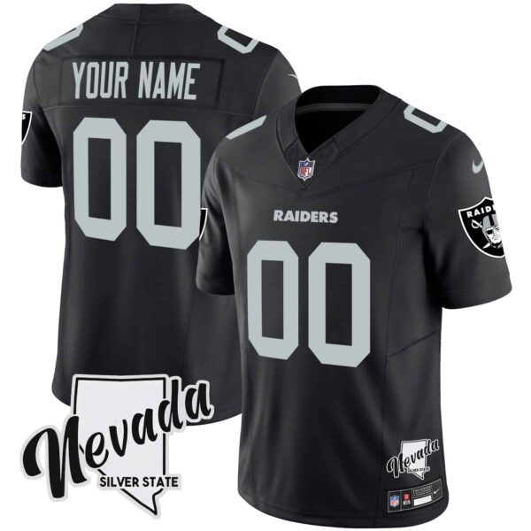 Raiders Nevada Silver State Patch Vapor Custom Jersey V2 – All Stitched – Youth – Black