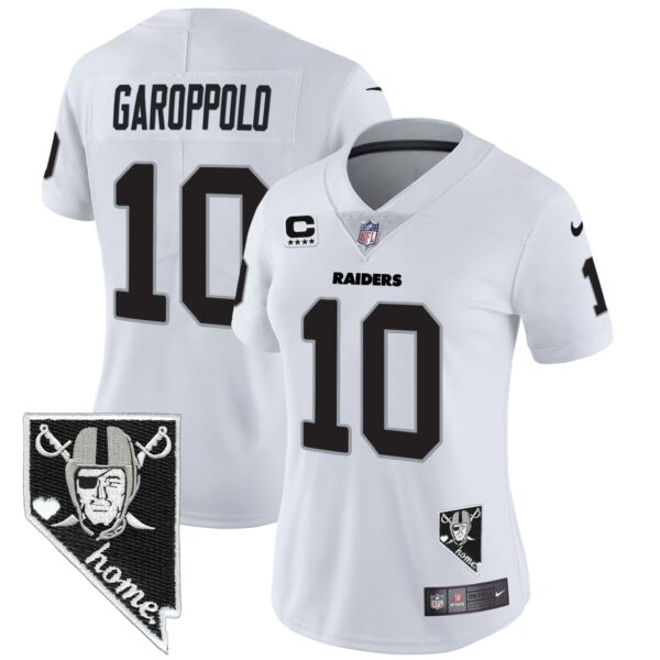 Women’s Raiders Nevada Home Patch Vapor Jersey – All Stitched – White – Jimmy Garoppolo