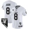 Women’s Raiders Nevada Home Patch Vapor Jersey – All Stitched – White – Josh Jacobs
