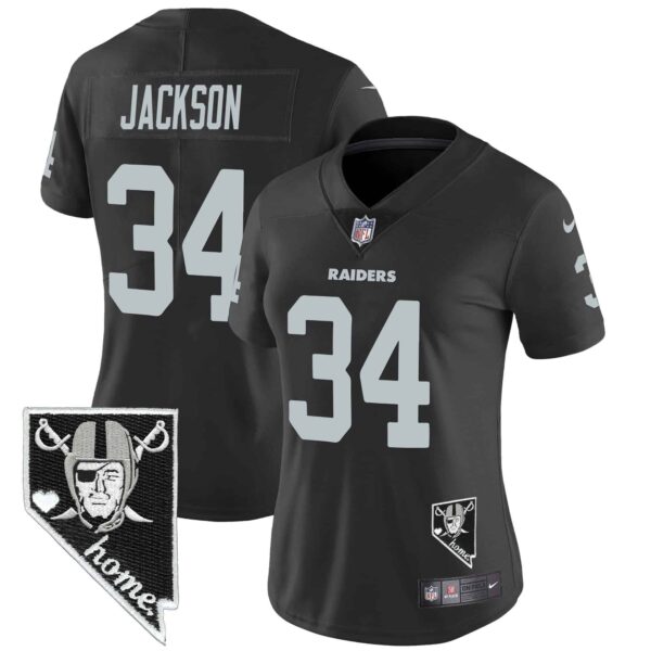 Women’s Raiders Nevada Home Patch Vapor Jersey – All Stitched – Black – Bo Jackson