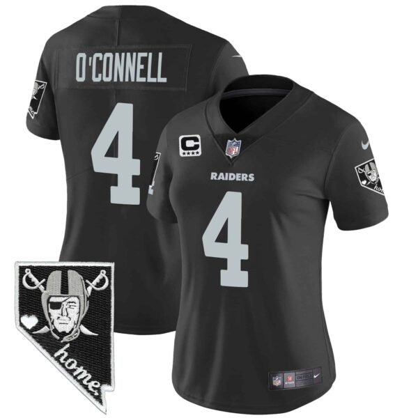 Women’s Raiders Nevada Home Patch Vapor Jersey – All Stitched – Black – Aidan O’Connell