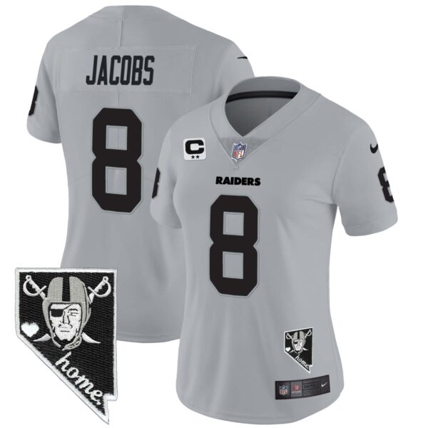 Women’s Raiders Nevada Home Patch Vapor Jersey – All Stitched – Gray – Josh Jacobs