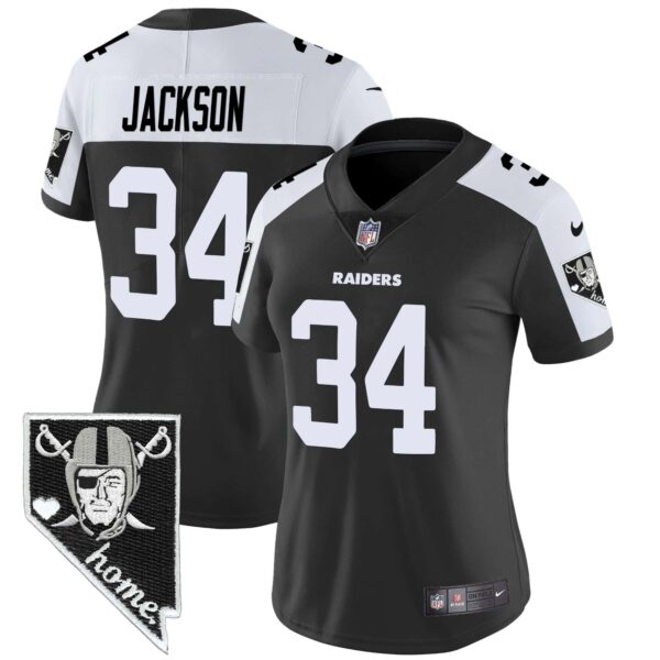Women’s Raiders Nevada Home Patch Vapor Jersey – All Stitched – Black Alternate – Bo Jackson