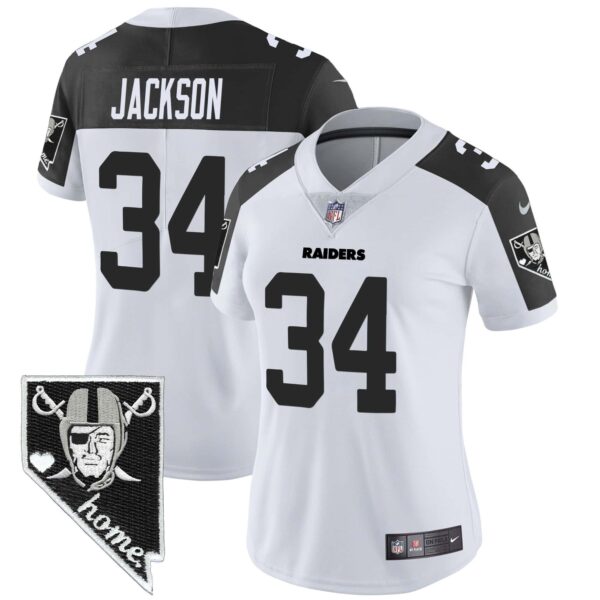 Women’s Raiders Nevada Home Patch Vapor Jersey – All Stitched – Inverted – Bo Jackson