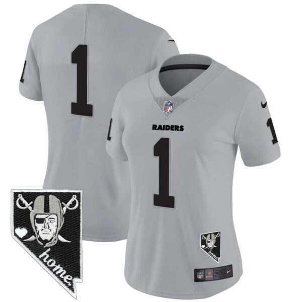 Women’s Raiders Nevada Home Patch Vapor Jersey – All Stitched – Gray – #1 Team