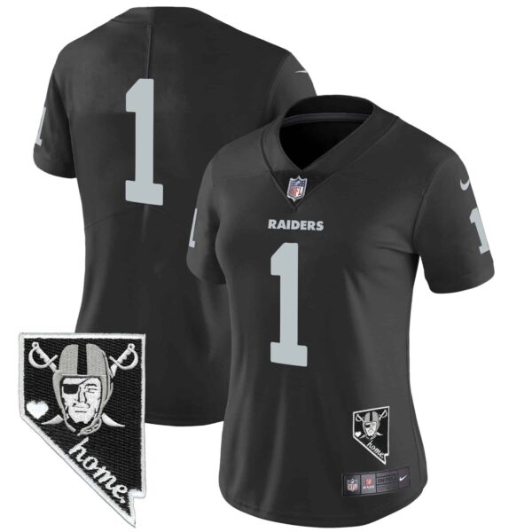Women’s Raiders Nevada Home Patch Vapor Jersey – All Stitched – Black – #1 Team