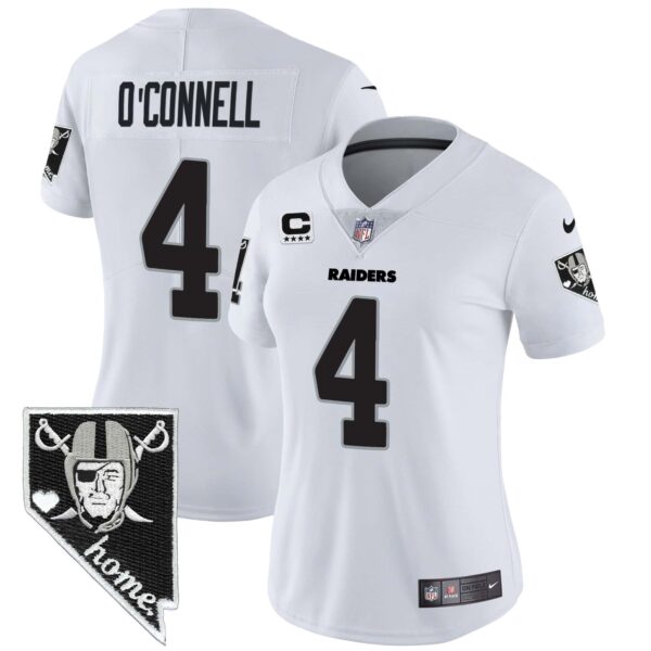 Women’s Raiders Nevada Home Patch Vapor Jersey – All Stitched – White – Aidan O’Connell