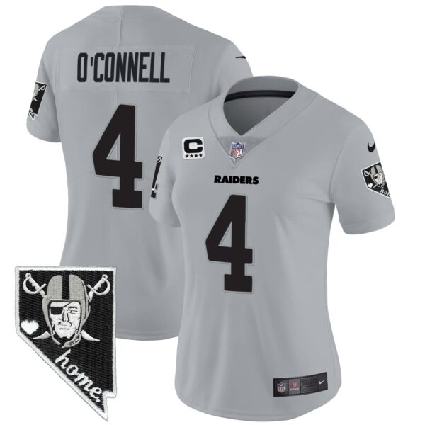 Women’s Raiders Nevada Home Patch Vapor Jersey – All Stitched – Gray – Aidan O’Connell