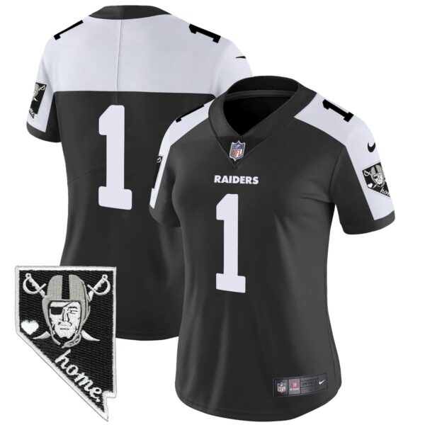 Women’s Raiders Nevada Home Patch Vapor Jersey – All Stitched – Black Alternate – #1 Team