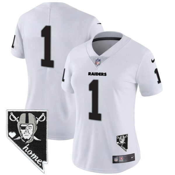 Women’s Raiders Nevada Home Patch Vapor Jersey – All Stitched – White – #1 Team