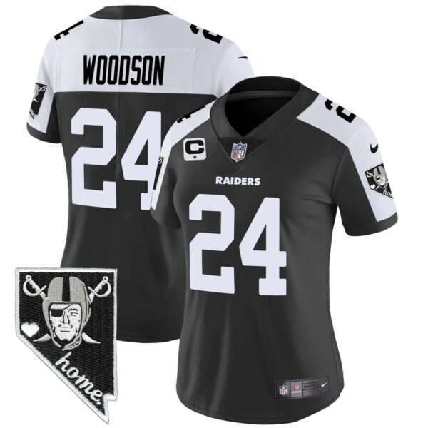Women’s Raiders Nevada Home Patch Vapor Jersey – All Stitched – Black Alternate – Charles Woodson