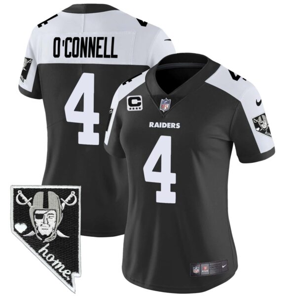 Women’s Raiders Nevada Home Patch Vapor Jersey – All Stitched – Black Alternate – Aidan O’Connell
