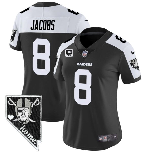 Women’s Raiders Nevada Home Patch Vapor Jersey – All Stitched – Black Alternate – Josh Jacobs