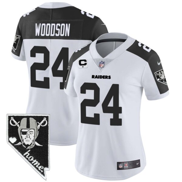 Women’s Raiders Nevada Home Patch Vapor Jersey – All Stitched – Inverted – Charles Woodson