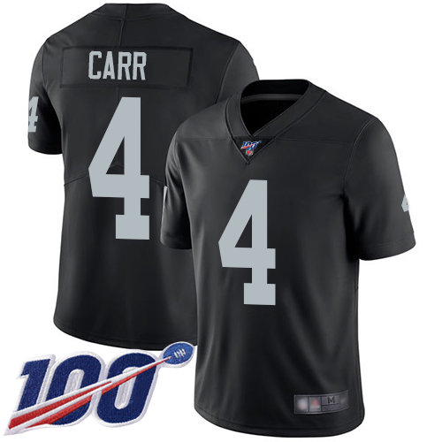 Raiders #4 Derek Carr Black Team Color Men’s Stitched Football 100th Season Vapor Limited Jersey
