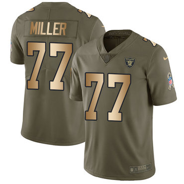 Men’s Nike Raiders #77 Kolton Miller Olive Gold Stitched NFL Limited 2017 Salute to Service Jersey