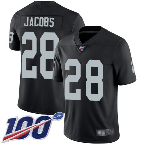 Raiders #28 Josh Jacobs Black Team Color Men’s Stitched Football 100th Season Vapor Limited Jersey