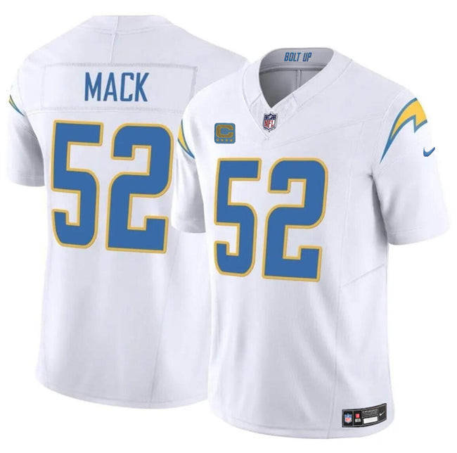 Los Angeles Chargers #52 Khalil Mack White 2024 FUSE With 4 Star C Patch Vapor Jersey