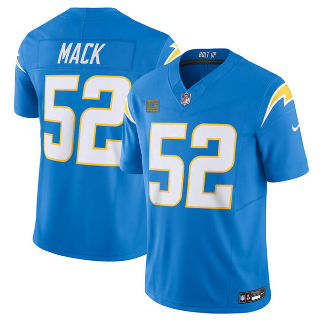 Los Angeles Chargers #52 Khalil Mack Blue 2024 FUSE With 4 Star C Patch Vapor Jersey