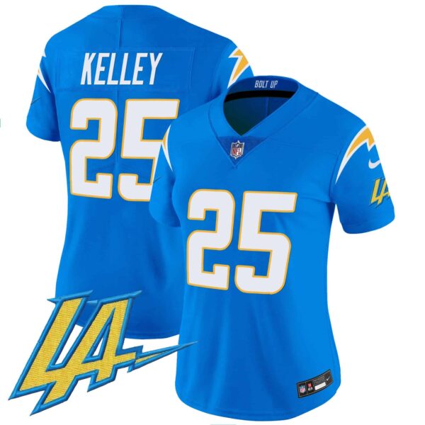 Women’s Chargers Vapor Limited Jersey V2 – All Stitched – Powder Blue – Joshua Kelley