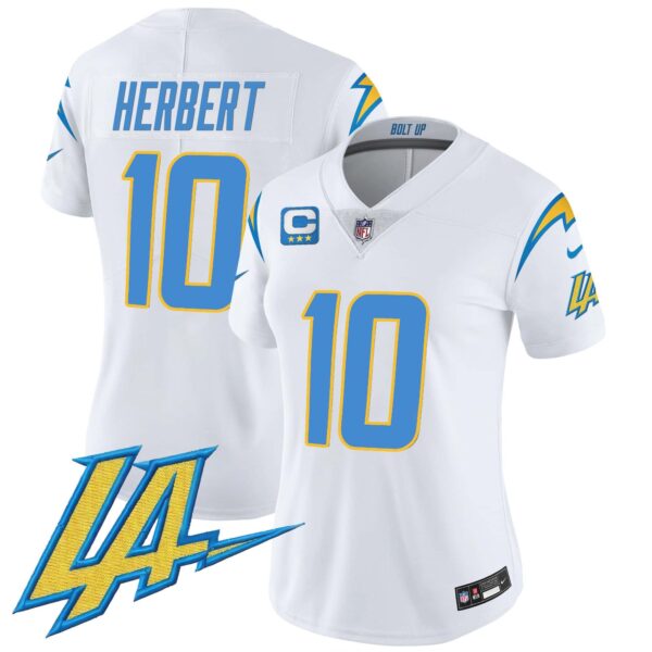Women’s Chargers Vapor Limited Jersey V2 – All Stitched – White – Justin Herbert