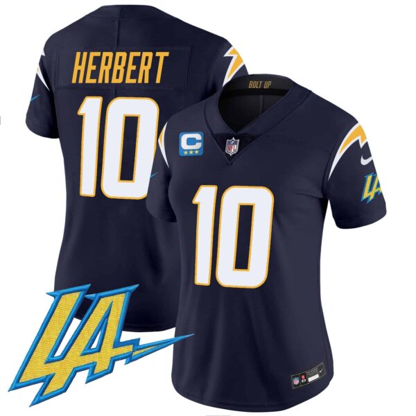 Women’s Chargers Vapor Limited Jersey V2 – All Stitched – Navy – Justin Herbert