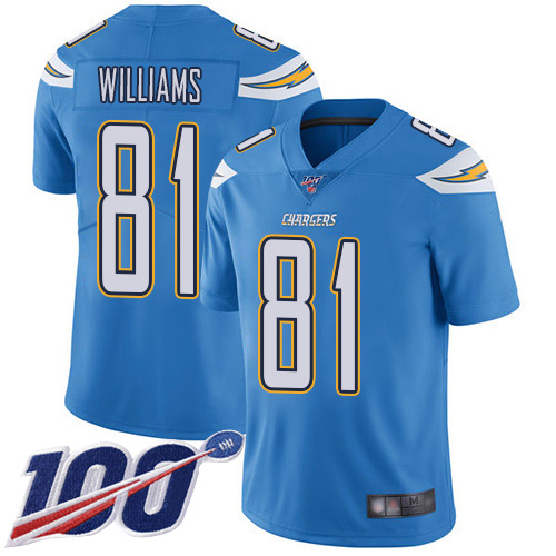 Nike Chargers #81 Mike Williams Electric Blue Alternate Men’s Stitched NFL 100th Season Vapor Limited Jersey