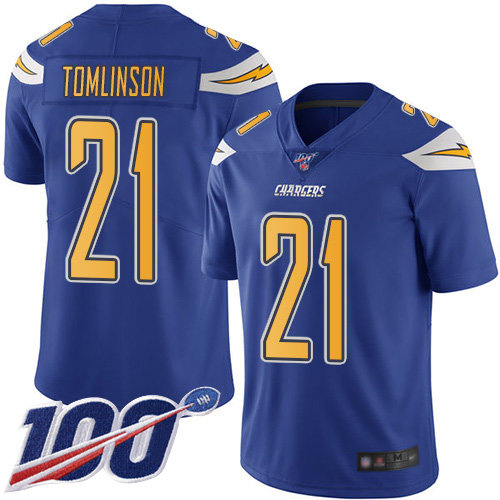Nike Chargers #21 LaDainian Tomlinson Electric Blue Men’s Stitched NFL Limited Rush 100th Season Jersey