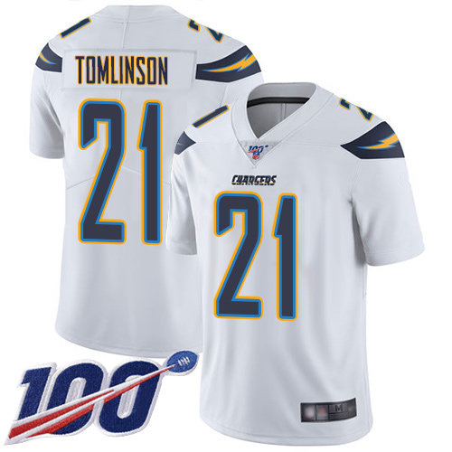 Nike Chargers #21 LaDainian Tomlinson White Men’s Stitched NFL 100th Season Vapor Limited Jersey