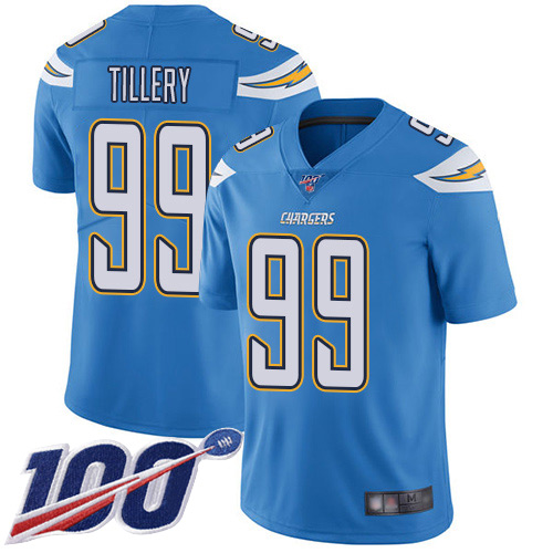Nike Chargers #99 Jerry Tillery Electric Blue Alternate Men’s Stitched NFL 100th Season Vapor Limited Jersey