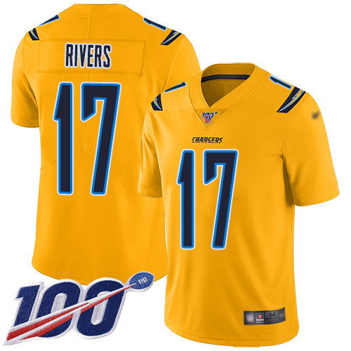 Nike Chargers #17 Philip Rivers Gold Men’s Stitched NFL Limited Inverted Legend 100th Season Jersey