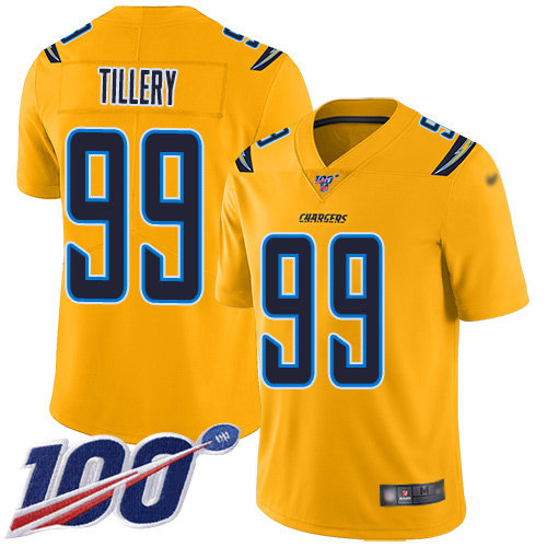Nike Chargers #99 Jerry Tillery Gold Men’s Stitched NFL Limited Inverted Legend 100th Season Jersey
