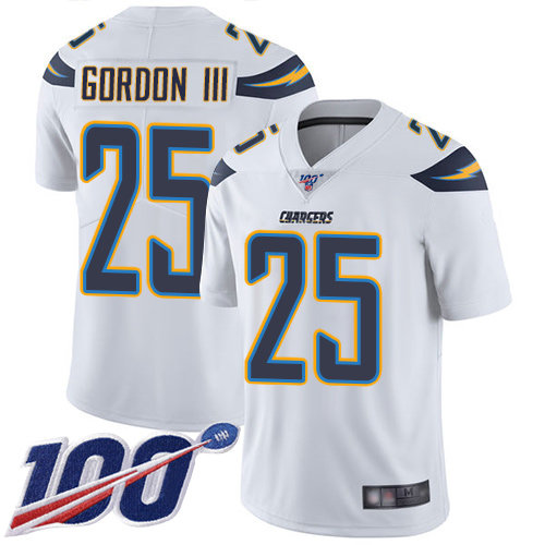 Chargers #25 Melvin Gordon III White Men’s Stitched Football 100th Season Vapor Limited Jersey