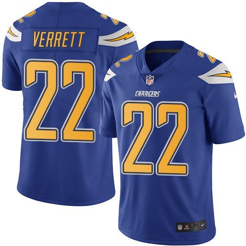 Nike Chargers #22 Jason Verrett Electric Blue Men’s Stitched NFL Limited Rush Jersey