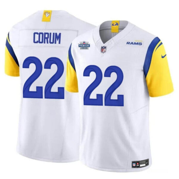 Los Angeles Rams #22 Blake Corum White 2024 With Dradt Patch FUSE Vapor Jersey