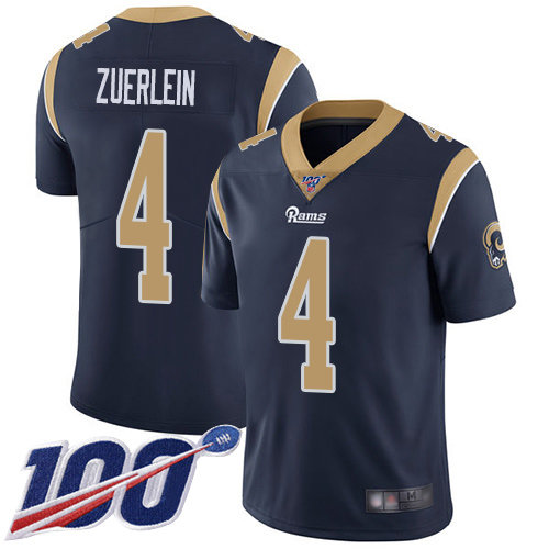 Nike Rams #4 Greg Zuerlein Navy Blue Team Color Men’s Stitched NFL 100th Season Vapor Limited Jersey